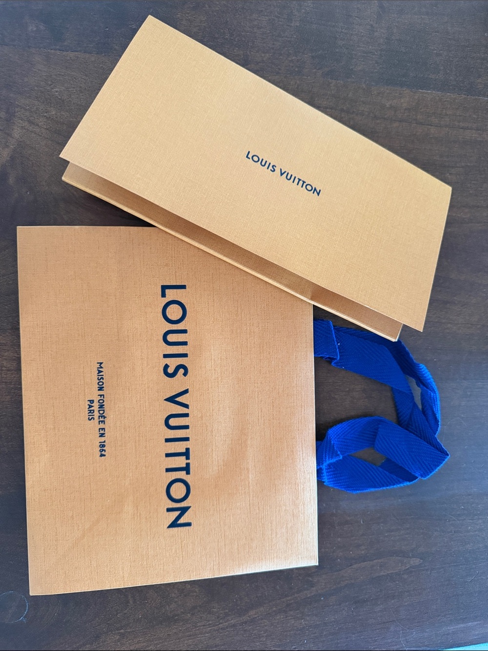 Louis Vuitton Orange Gift Bag with Blue Handles